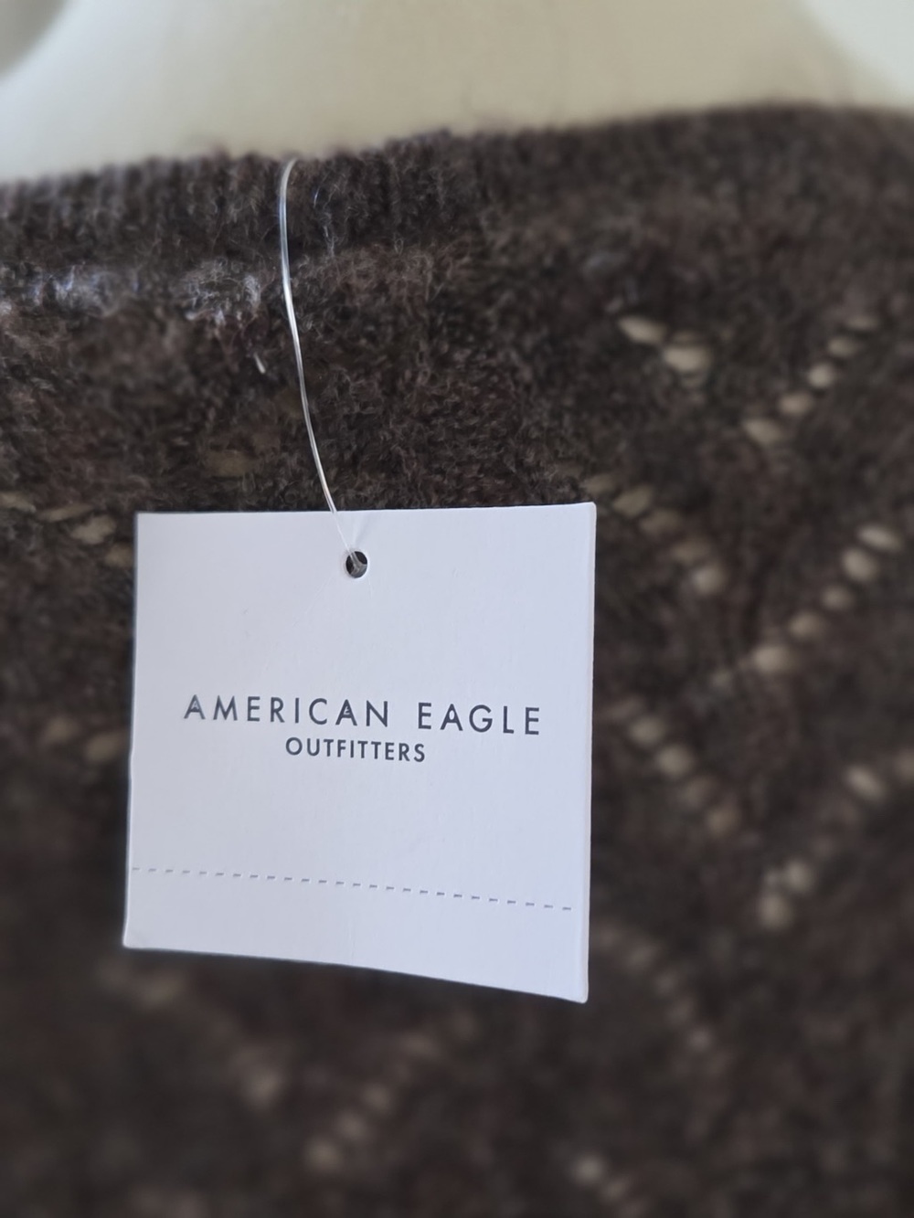 American Eagle Outfitters Dark Brown Lace-Trim Crewneck Sweater - Picture 4 of 5